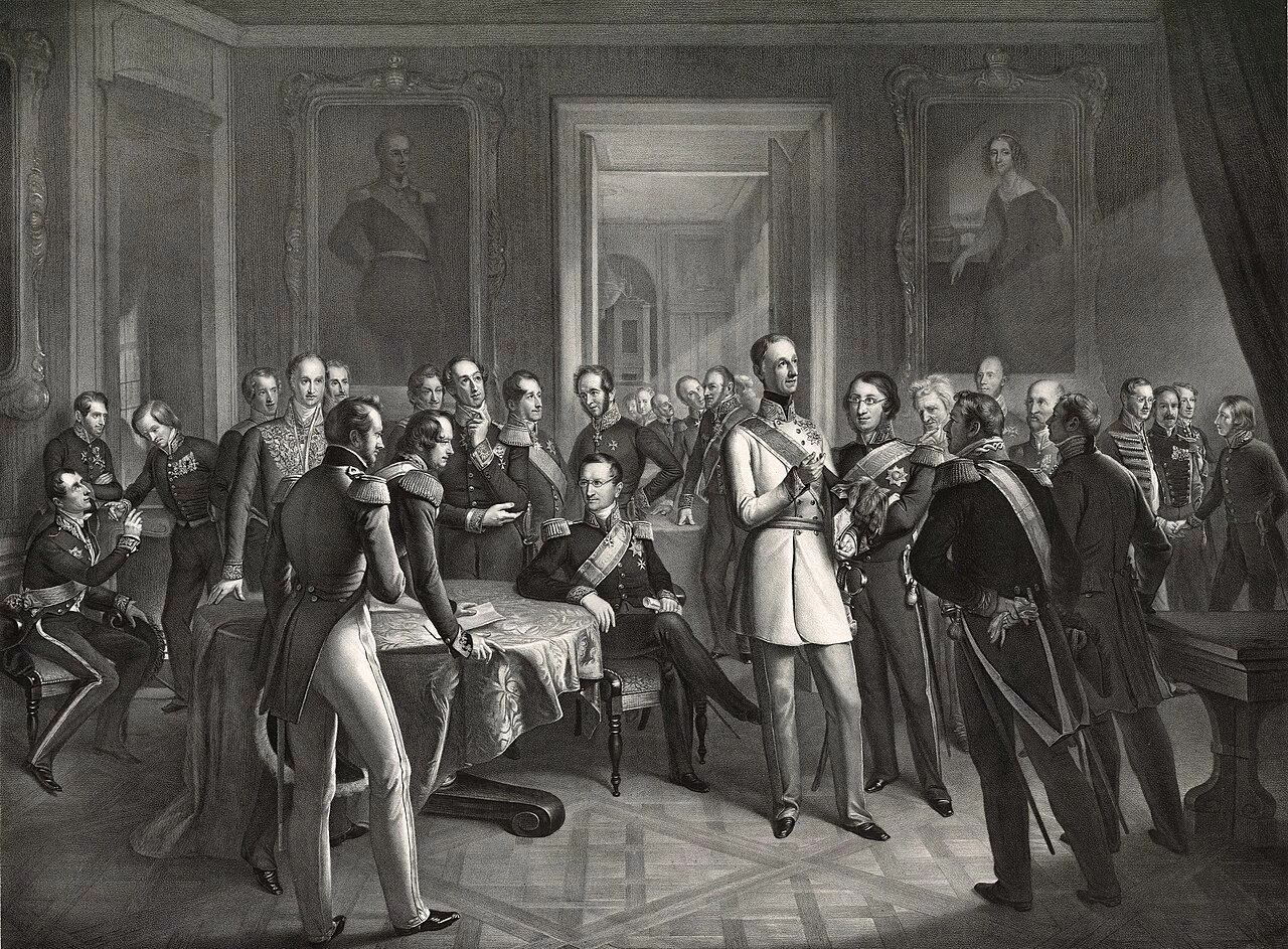 I membri delle Conferenze di Dresda al loro primo incontro nel Palazzo di Brühl il 23 dicembre 1850